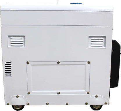 7.5Kva / 5.8Kw Diesel Generator, 230V & 400V Max Power, Electric Start, Long Runtime, White, Portable Backup Power Generator
