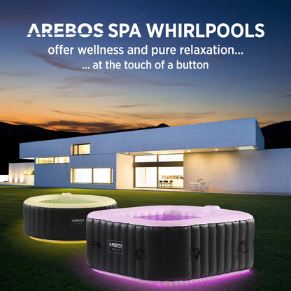 Arebos Inflatable Hot Tub | Indoor & Outdoor Spa Pool | 154 x 154 cm | with LED lighting | square |4 persons | 100 massage jets | with heating | 600 L | Incl. cover | Bubble Spa & Wellness Massage