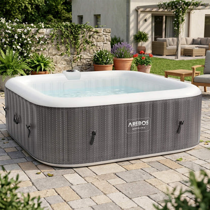 Arebos Spa Whirlpool 2400W | Indoor/outdoor pool | for 6 people, 185x185cm | 130 massage jets | 910 L with heating | Inflates at the touch of a button | Includes cover | Bubble spa & wellness massage