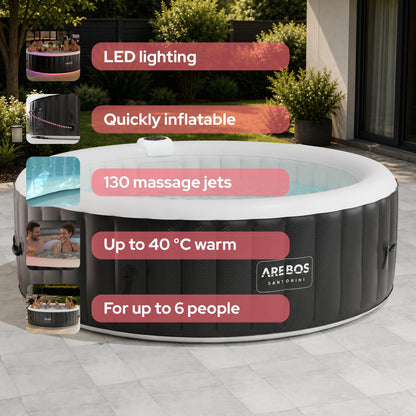 Arebos Hot Tub | Self-inflating | Indoor & Outdoor | 6 people | ⌀ 208 cm | LED light strip | 130 massage jets | 1000 liters | Includes cover | Bubble Spa & Wellness Massage