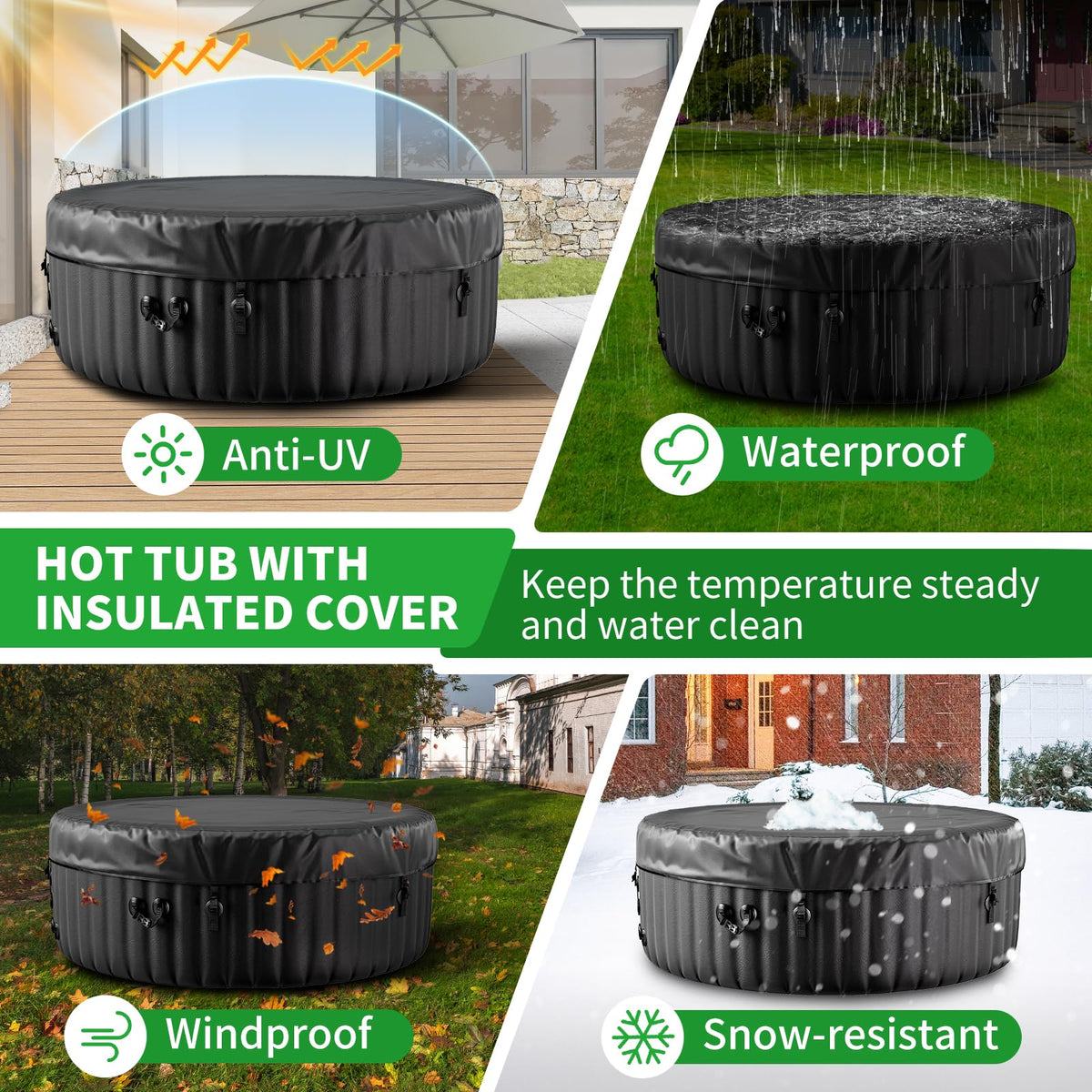 Obqer Inflatable Hot Tub 4 Person, 2400W Blow Up Hot Tubs, 71x71x25 Inch