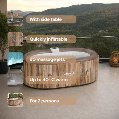 Arebos Inflatable Hot Tub | Indoor & Outdoor Spa Pool| 190x120 cm oval | 2 persons | 90 massage jets | with heating | 550 liters | Incl. cover | Bubble Spa & Wellness Massage