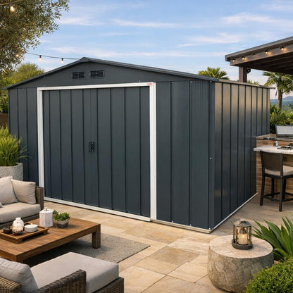 ECO 10 X 8 (7.80 M2) Metal Garden Storage Shed, Hot-Dipped Galvanized Metal Shed, Tool Storage Shed, Strong Reinforced Roof Structure, Maintenance-Free Metal Shed, Anthracite