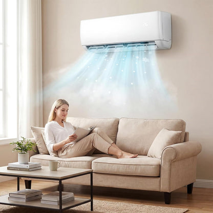 24000 BTU Air Conditioner Wall Split, 5 in 1 Air Conditioning Unit Heater Dehumidifier Air Purifier Fan with Heat Pump, Remote & Installation Kit, A++ Rating, Inverter, Wall AC Unit for 139㎡