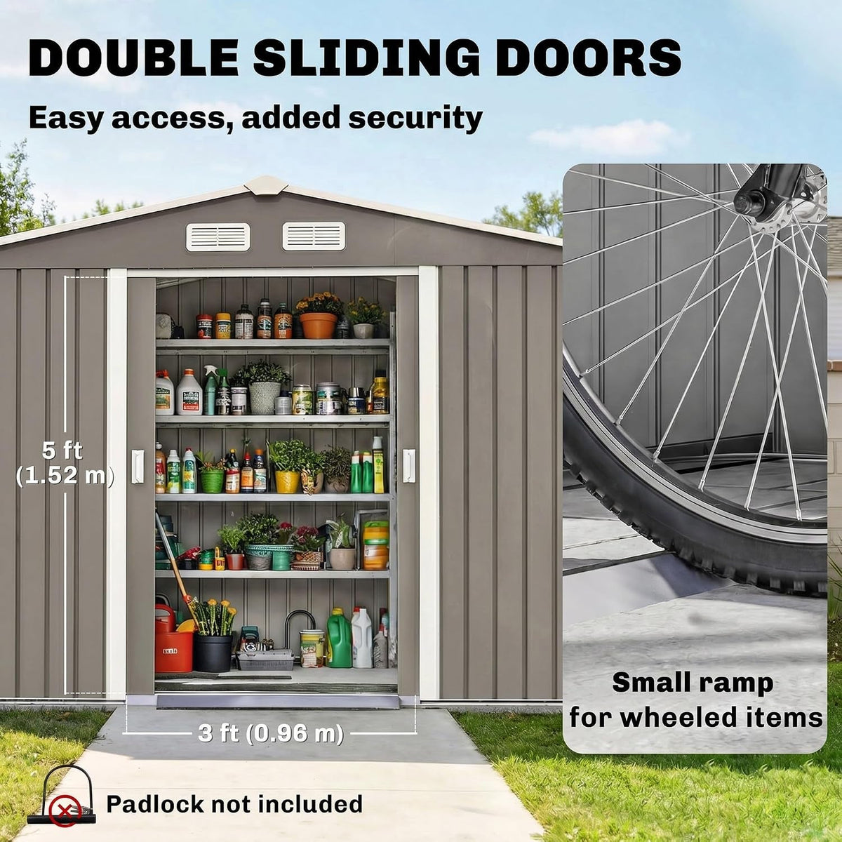 9 X 6 Ft Metal Garden Shed Waterproof Galvanised Grey