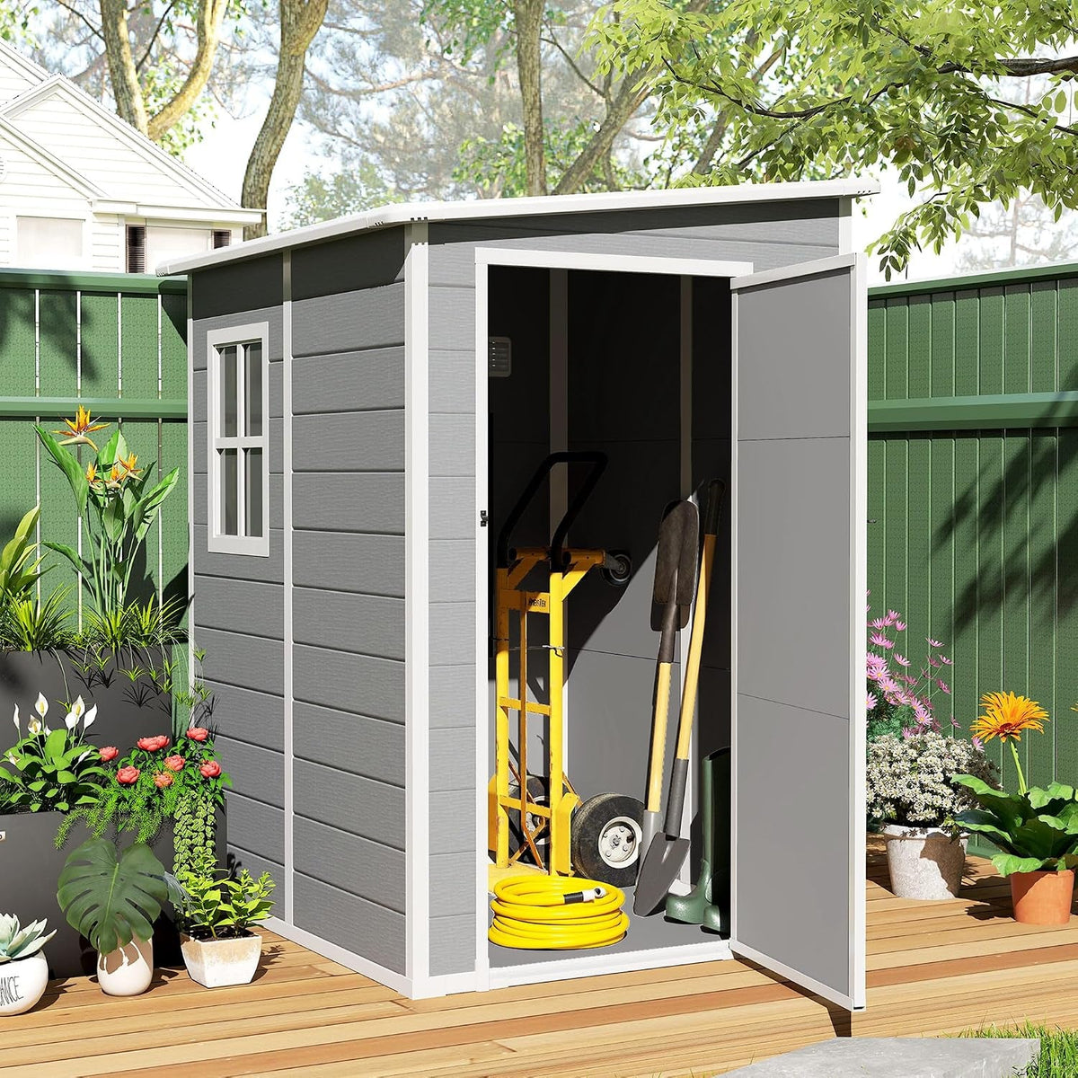 4 X 5FT Plastic Garden Shed with Floor Window Vent Grey
