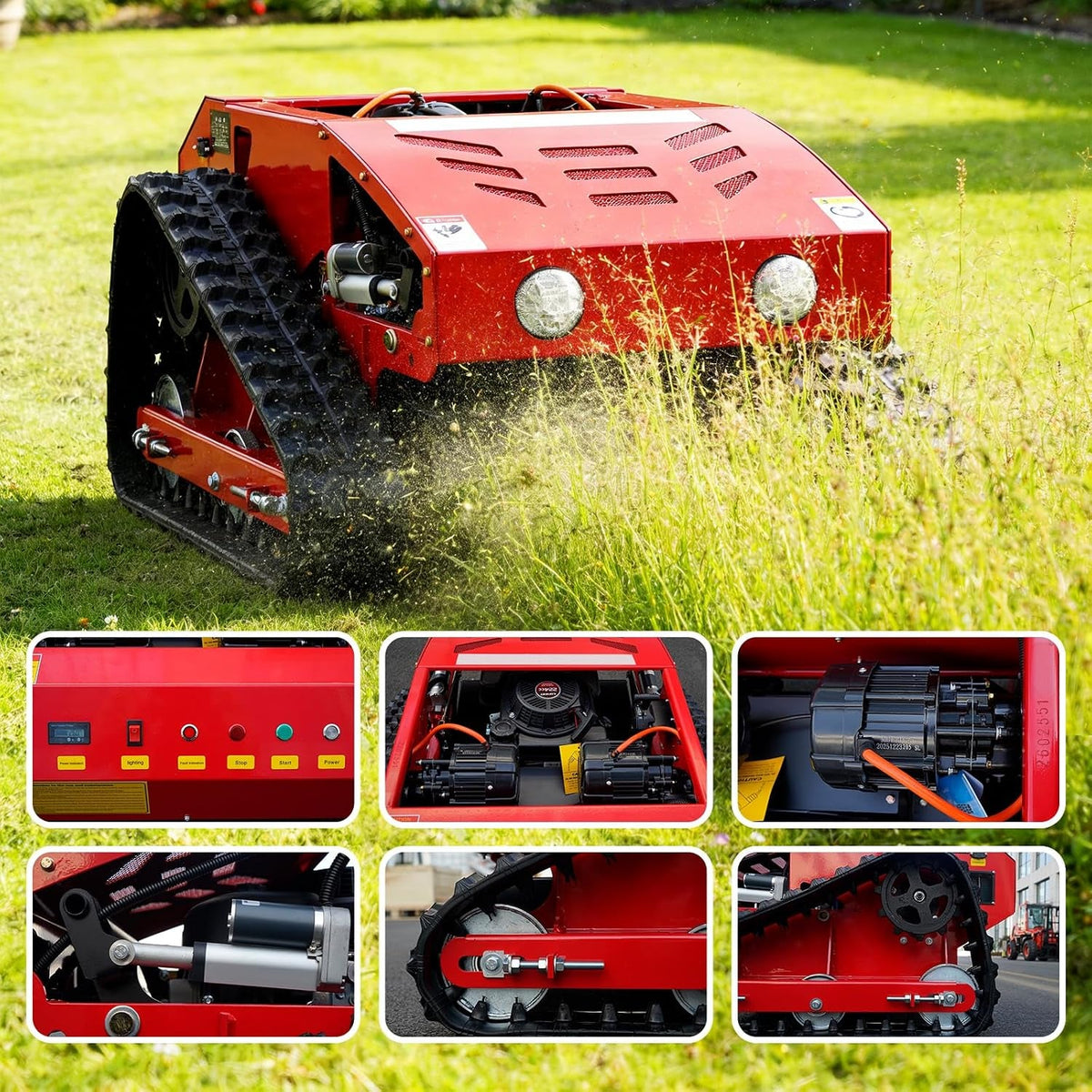 Remote-Controlled Lawnmower, 9Hp Hybrid Tracked Robotic Lawnmower, 55Cm Cutting Width, Remotely Adjustable Cutting Height, All-Terrain Self-Charging Operation, Suitable for Various Scenarios