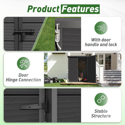 Garden Shed,  4.4×2.17FT All Weather Resin Storage Shed with Double Doors,Sloped Pent Roof Waterproof Sheds Outdoor Storage Plastic Shed with Floor Included Garden Tool Shed Low Maintenance-Black
