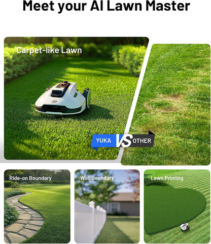 YUKA 3000 Robot Lawn Mower, Perimeter Wire Free,Recommended 3000 M, Max.4000 M,Equipped with Ultrasense Al Vision, Handles 45% Slopes Cutting Heights 20-90Mm, Automatic Mapping