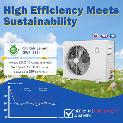 12000 BTU Mini Split Air Conditioner Heat Pump System, Enabled for Wifi 20 SEER2 208V - 230V AC Duct Free Cooling up to 750 Sqm Ft, Compatible with Alexa, Kit