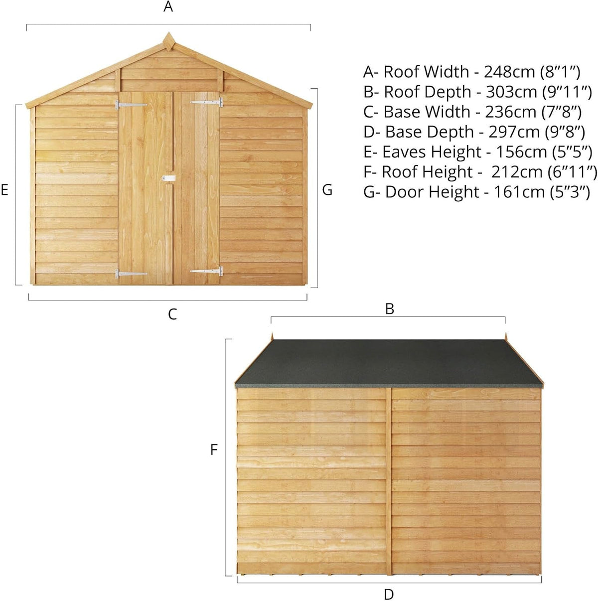 WALTONS 10 X 8 Overlap Storage Shed | Apex Roof | 7Mm Overlap Cladding | Wooden Garden Storage Shed | 10 Year anti Rot Guarantee | 10 X 8 10Ft 8Ft | Window or Windowless (Windowless)