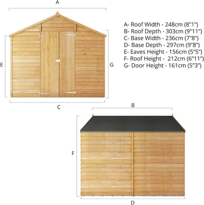 WALTONS 10 X 8 Overlap Storage Shed | Apex Roof | 7Mm Overlap Cladding | Wooden Garden Storage Shed | 10 Year anti Rot Guarantee | 10 X 8 10Ft 8Ft | Window or Windowless (Windowless)