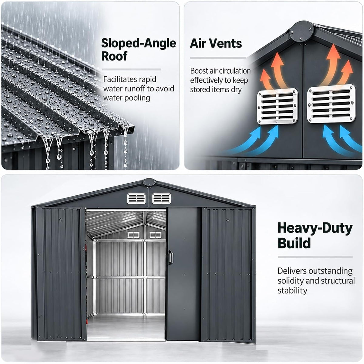 Metal Garden Shed 8 X 10Ft Heavy Duty Outdoor Storage Box Tool Shed