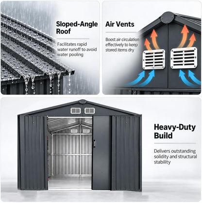 Metal Garden Shed 8 X 10Ft Heavy Duty Outdoor Storage Box Tool Shed