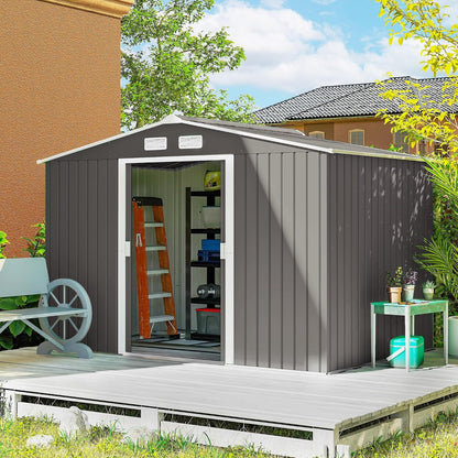 9 X 6 Ft Metal Garden Shed Waterproof Galvanised Grey