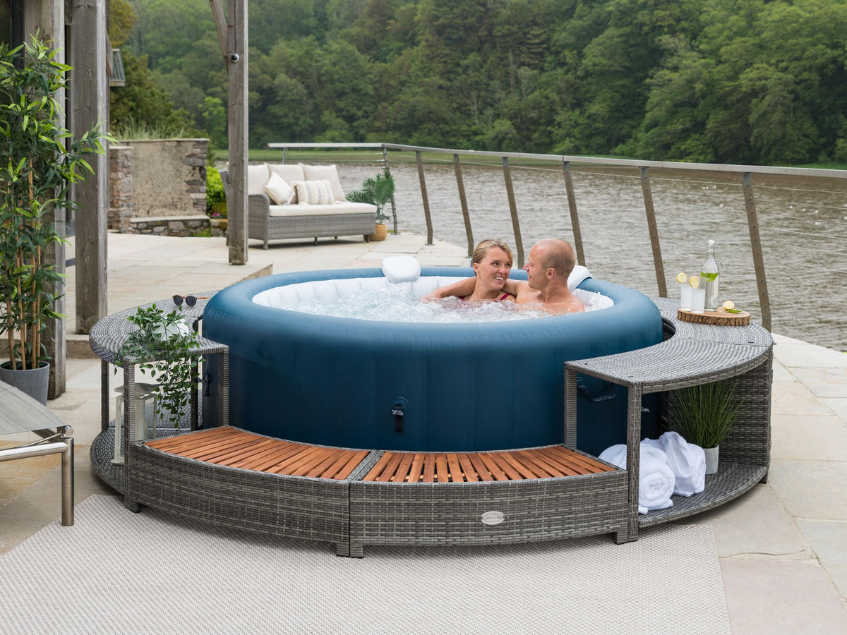Lay-Z-Spa Rattan Hot Tub Surround Storage and Steps for Spa Set-Up, 200cm, Grey
