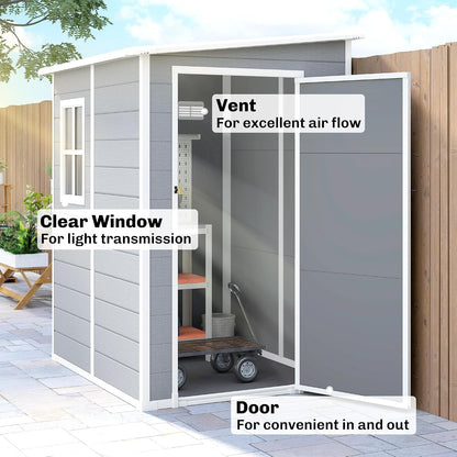 4 X 5FT Plastic Garden Shed with Floor Window Vent Grey