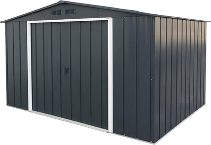 ECO 10 X 8 (7.80 M2) Metal Garden Storage Shed, Hot-Dipped Galvanized Metal Shed, Tool Storage Shed, Strong Reinforced Roof Structure, Maintenance-Free Metal Shed, Anthracite