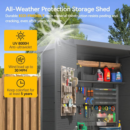 Garden Shed,  4.4×2.17FT All Weather Resin Storage Shed with Double Doors,Sloped Pent Roof Waterproof Sheds Outdoor Storage Plastic Shed with Floor Included Garden Tool Shed Low Maintenance-Black