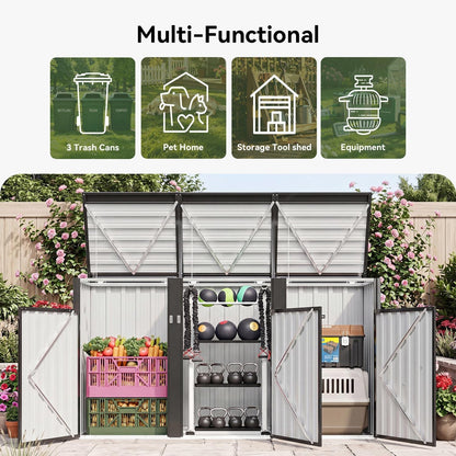 3 Wheelie Bin Storage, Outdoor Bin Storage Shed for 3 Bins up to 240L, Galvanized Steel Bin Store with Chain Lid & Reinforced Back Panel for Garden Patio Yard