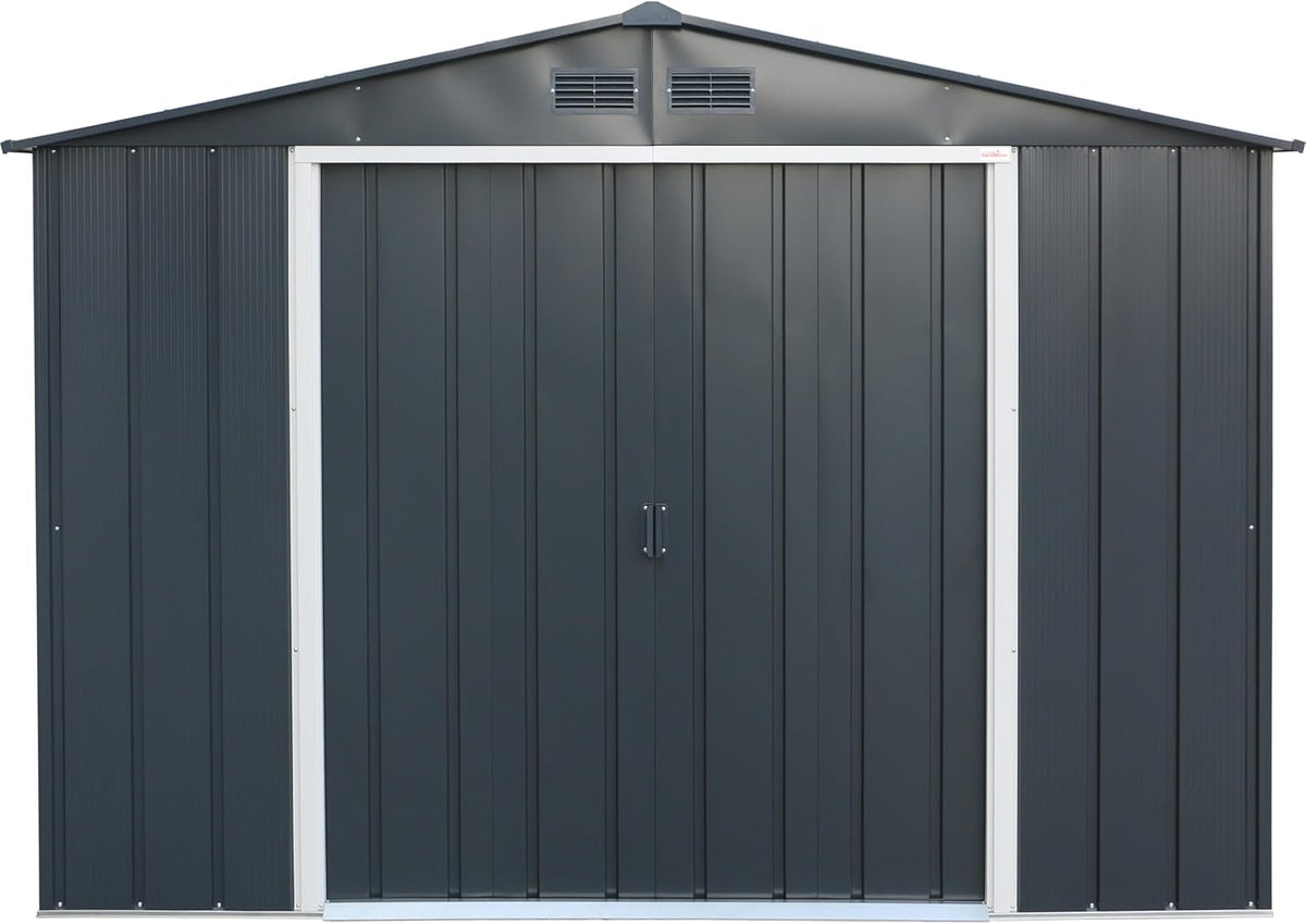 ECO 10 X 8 (7.80 M2) Metal Garden Storage Shed, Hot-Dipped Galvanized Metal Shed, Tool Storage Shed, Strong Reinforced Roof Structure, Maintenance-Free Metal Shed, Anthracite
