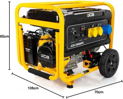 7.9Kw 9.8Kva Petrol Generator, 457Cc 15HP Site Generator, 115V & 230V, Electric & Recoil Start, 25L Fuel Tank, Wheel Kit, 3 Year Warranty