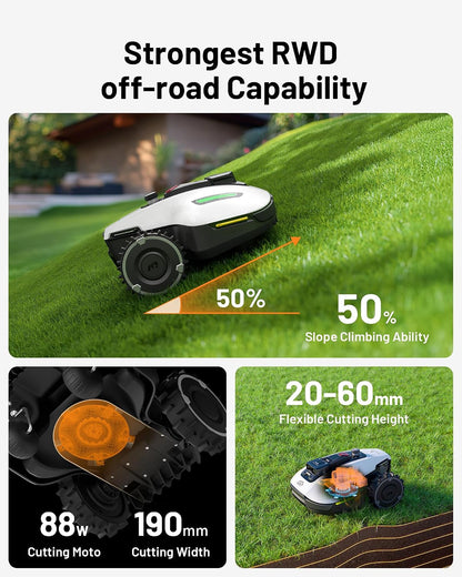 YUKA Mini 500 Robot Mower with Combined Garage, Netrtk+Vision, No RTK Antenna Required, Recommended 500 M2, Max. 700 M2, 50% Slope, with 4G Module