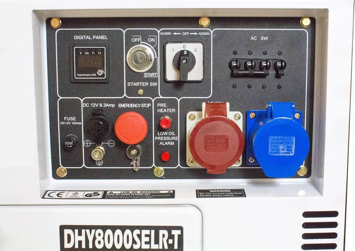 7.5Kva / 5.8Kw Diesel Generator, 230V & 400V Max Power, Electric Start, Long Runtime, White, Portable Backup Power Generator