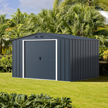 ECO 10 X 8 (7.80 M2) Metal Garden Storage Shed, Hot-Dipped Galvanized Metal Shed, Tool Storage Shed, Strong Reinforced Roof Structure, Maintenance-Free Metal Shed, Anthracite