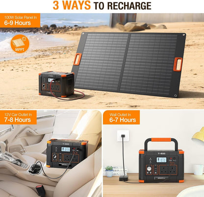 Portable Power Station 500W(Peak 1000W), 519Wh Outdoor Solar Generator Backup Battery Pack with 2 230V AC Outlets, 500W 10-Port Powerhouse for Rv/Van Camping Road Trip Home Emergency, T-500