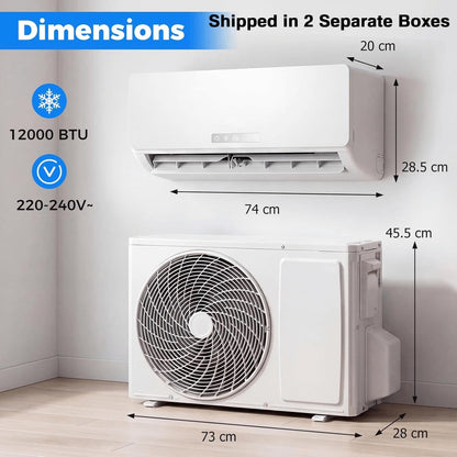 12000 BTU Air Conditioner Wall Split, 5 in 1 Air Conditioning Unit Heater Dehumidifier Air Purifier Fan with Heat Pump, Remote & Installation Kit, A++ Rating, Inverter, Wall AC Unit for 70㎡
