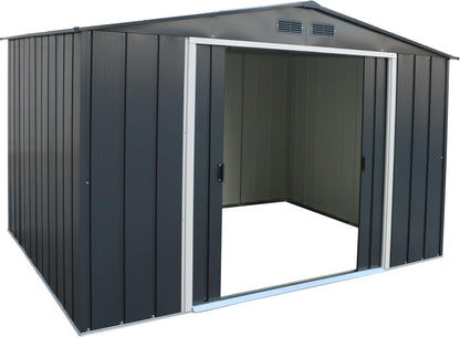 ECO 10 X 8 (7.80 M2) Metal Garden Storage Shed, Hot-Dipped Galvanized Metal Shed, Tool Storage Shed, Strong Reinforced Roof Structure, Maintenance-Free Metal Shed, Anthracite