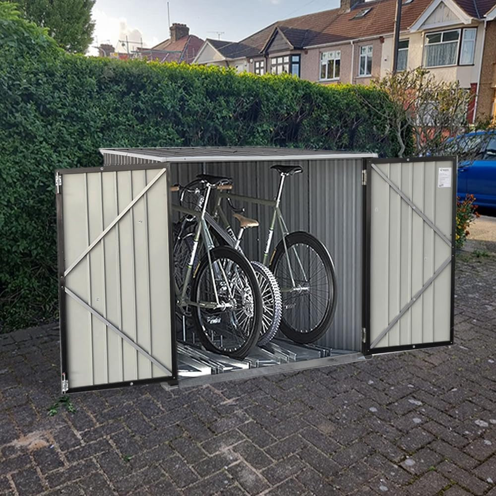 Galvanized Steel Bike Shed with Removable Gravity Locking Racks, Outdoor Bicycle Storage (D201X W196X H157M with 4 Racks)