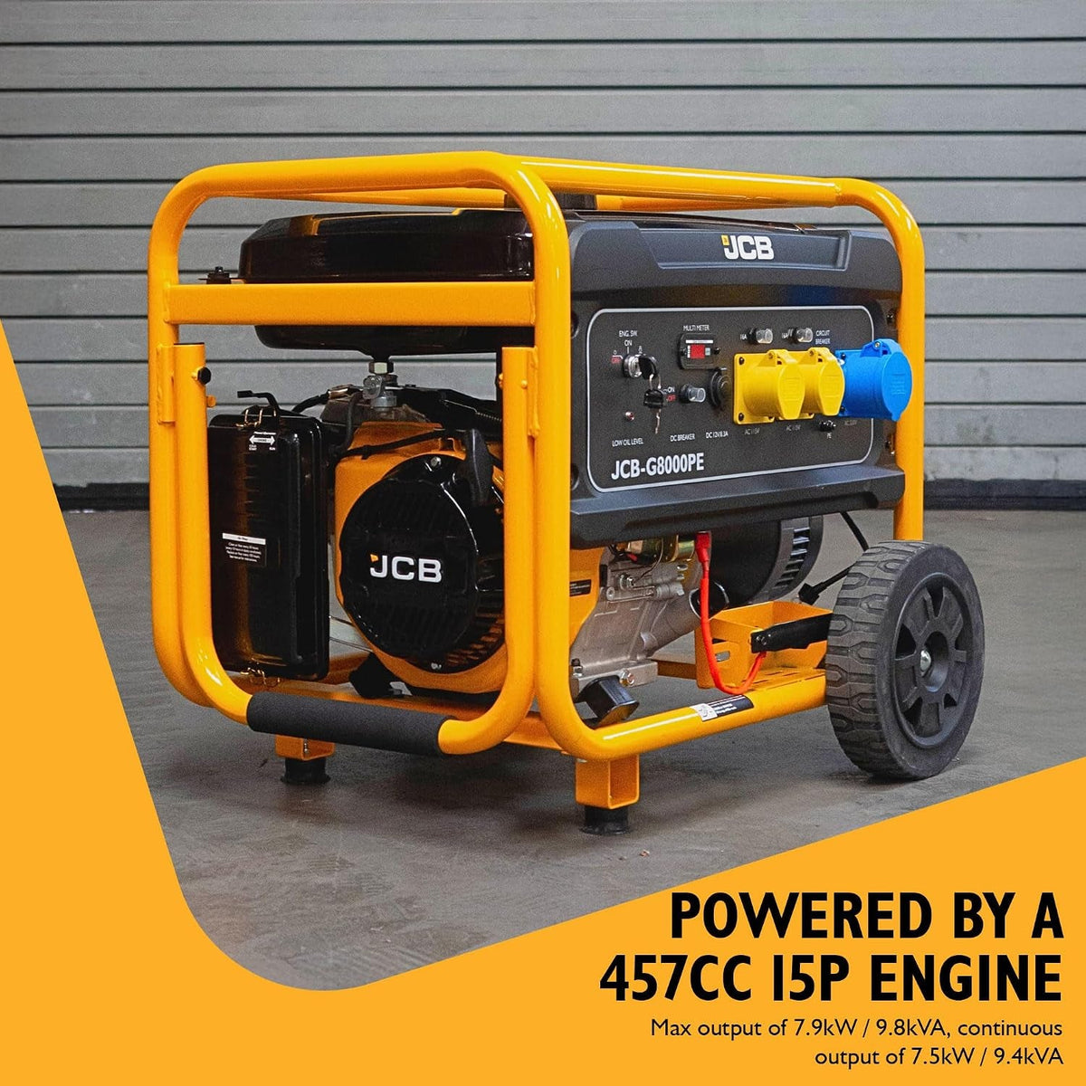 7.9Kw 9.8Kva Petrol Generator, 457Cc 15HP Site Generator, 115V & 230V, Electric & Recoil Start, 25L Fuel Tank, Wheel Kit, 3 Year Warranty