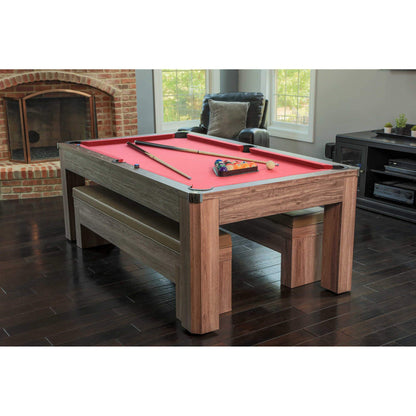Hathaway Games Newport 7-ft Pool Table Combo Set with Benches in Light Oak