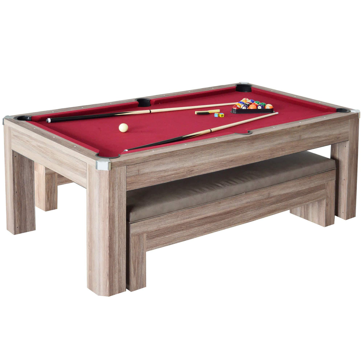 Hathaway Games Newport 7-ft Pool Table Combo Set with Benches in Light Oak