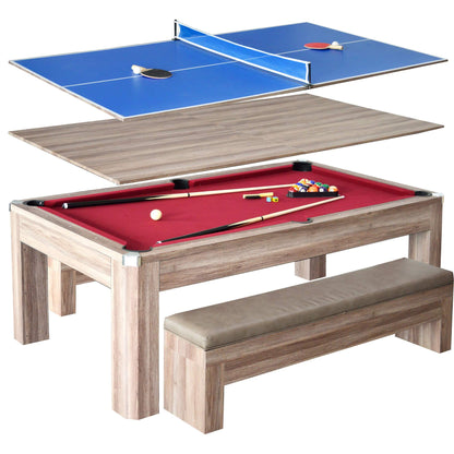 Hathaway Games Newport 7-ft Pool Table Combo Set with Benches in Light Oak