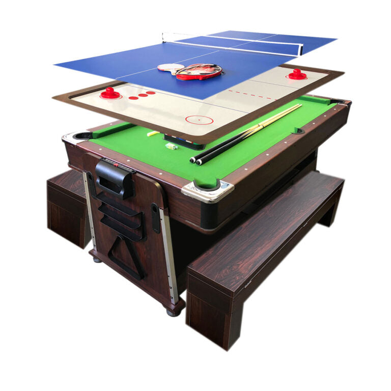 Pool Table 7ft + Air Hockey + Table Tennis + Table – Mattew with Benches