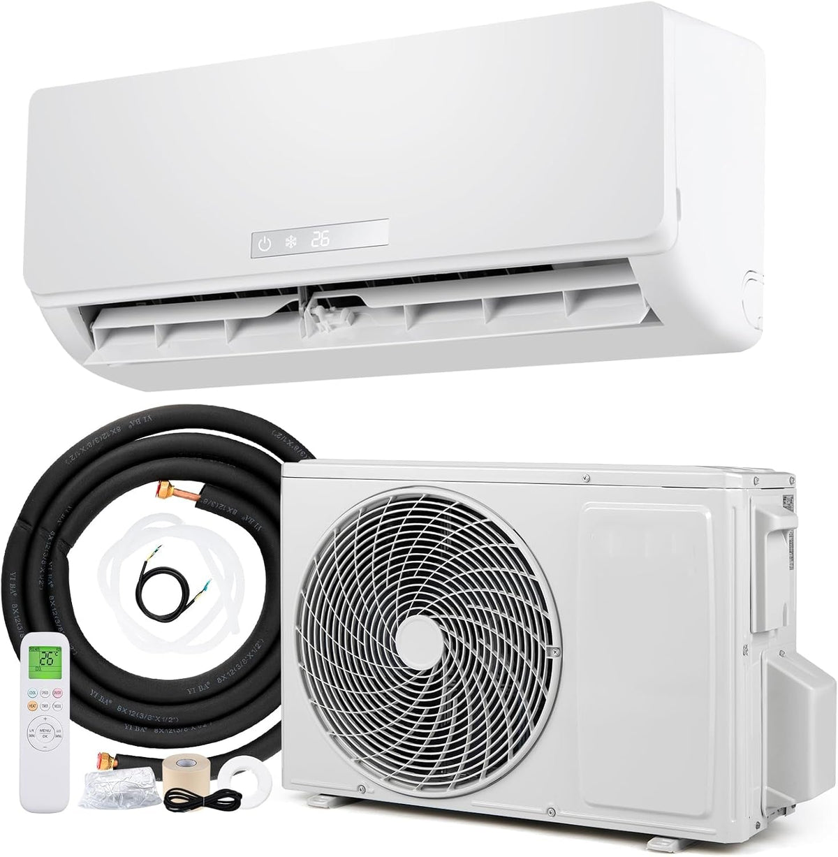 18000 BTU Air Conditioner Wall Split, 5 in 1 Air Conditioning Unit Heater Dehumidifier Air Purifier Fan with Heat Pump, Remote & Installation Kit, A++ Rating, Inverter, Wall AC Unit for 116㎡