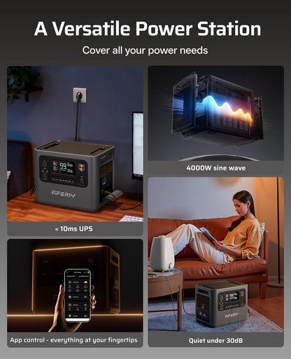3000W 2048Wh Expandable Portable Power Station, Max 10240Wh Capacity, 1.5H Fast Charge, PD 140W, <10Ms UPS Backup, App Control, Solar Generator for Caravans, Camping & Home, 7-Year Wa-Rranty