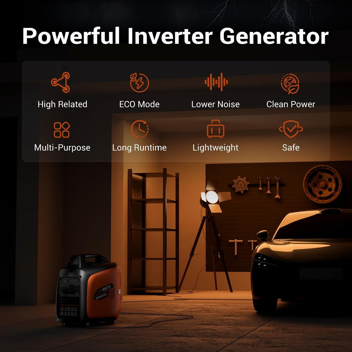 2400W Petrol Inverter Generator, Silent Portable for Camping
