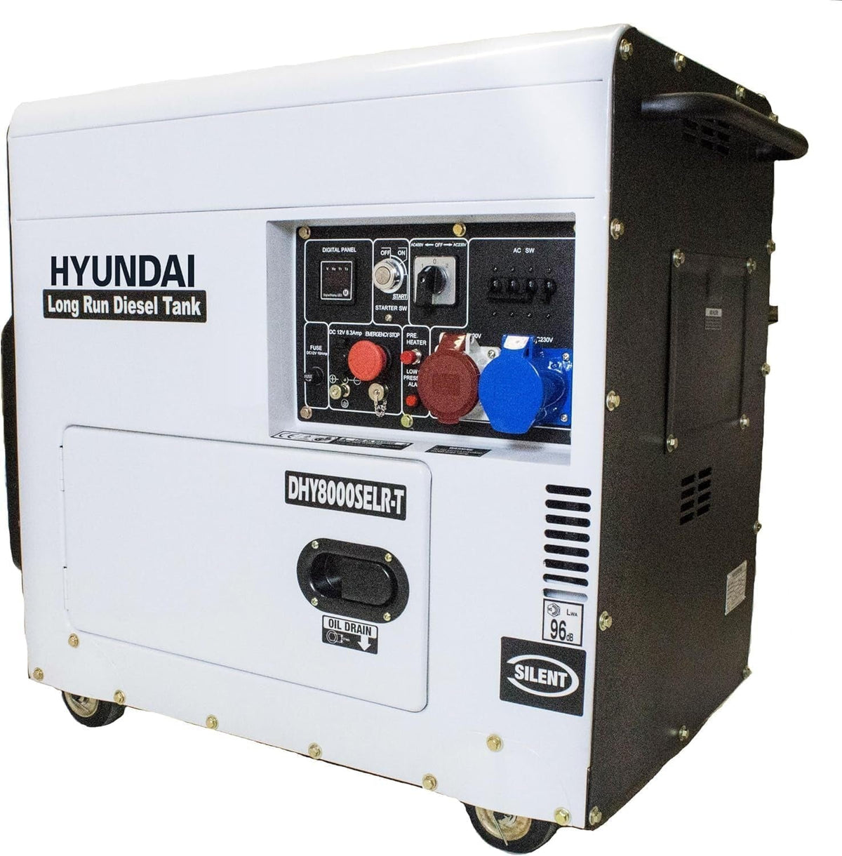 7.5Kva / 5.8Kw Diesel Generator, 230V & 400V Max Power, Electric Start, Long Runtime, White, Portable Backup Power Generator