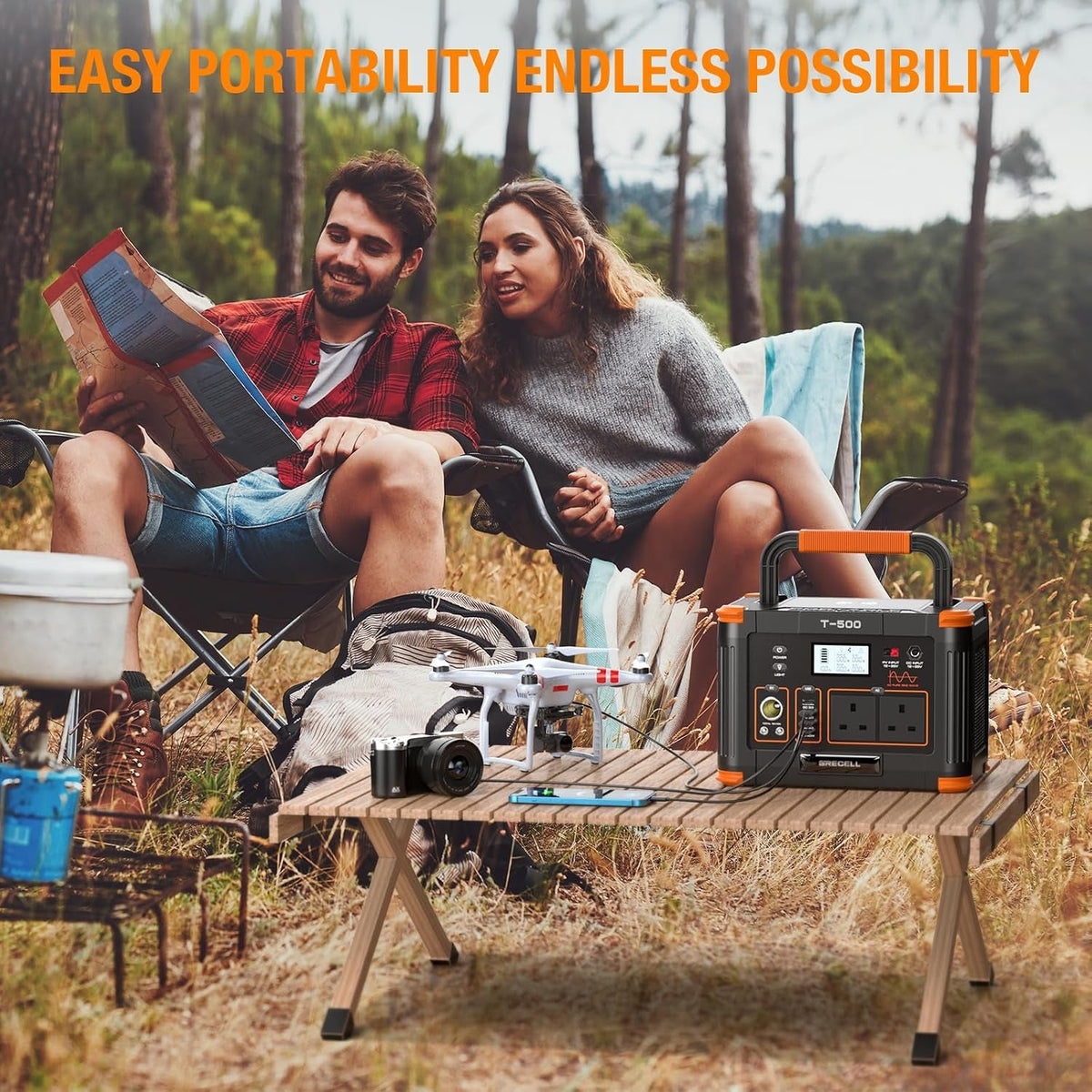 Portable Power Station 500W(Peak 1000W), 519Wh Outdoor Solar Generator Backup Battery Pack with 2 230V AC Outlets, 500W 10-Port Powerhouse for Rv/Van Camping Road Trip Home Emergency, T-500