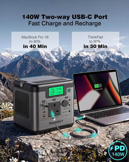 Portable Power Station S550, 555Wh Solar Generator with 550W (Peak 1100W) Pure Sine Wave AC, PD 140W Two-Way Fast Charging USB-C, Emergency Power Supply for Outdoor Camping RV Home