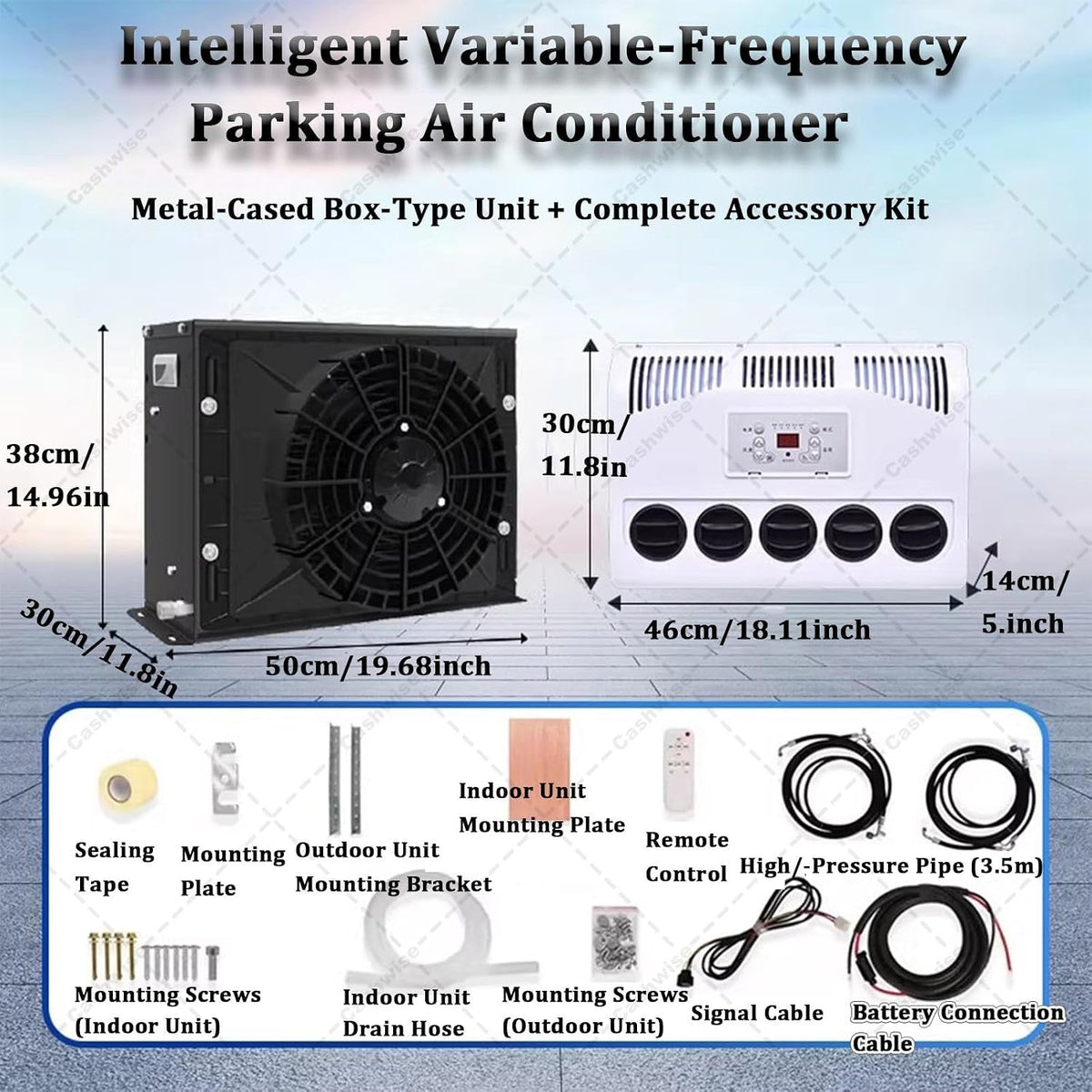 12V/24V Air Conditioner RV Split AC Air Conditioner, 11000 BTU Truck Cab Air Conditioner for Trucks, Bus, Excavators, Split Parking Air Conditioner Kit with 5 Gear Wind Speed Black-24V