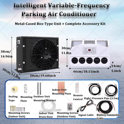 12V/24V Air Conditioner RV Split AC Air Conditioner, 11000 BTU Truck Cab Air Conditioner for Trucks, Bus, Excavators, Split Parking Air Conditioner Kit with 5 Gear Wind Speed Black-24V