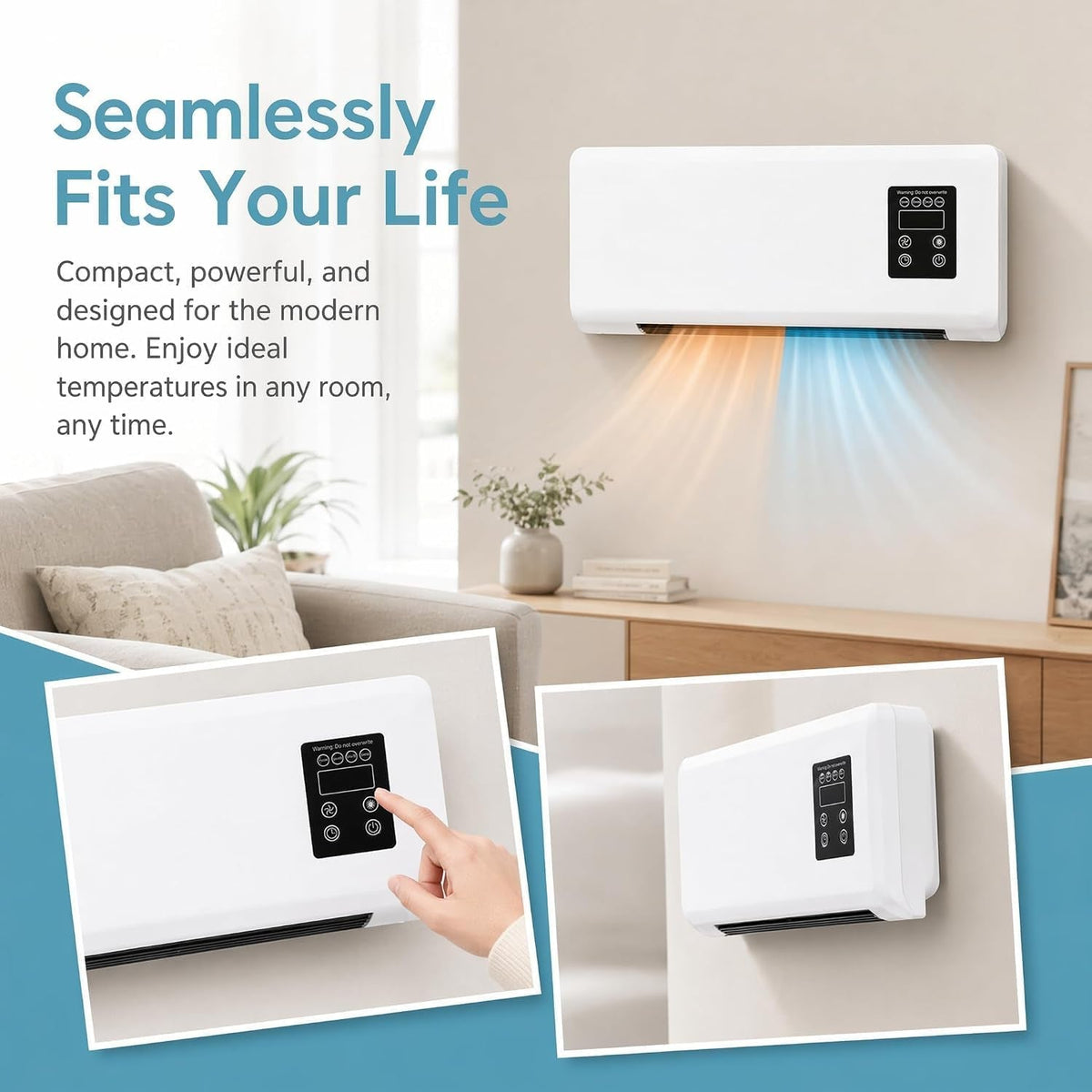 3-In-1 Ductless Portable Split Air Conditioner with Remote, Cool & Heat Fan | Wall Mounted, No Window, 42Db Quiet Operation, 24H Timer & Remote, 14000 BTU Bladeless Cool Heat Dehumidifier Fan