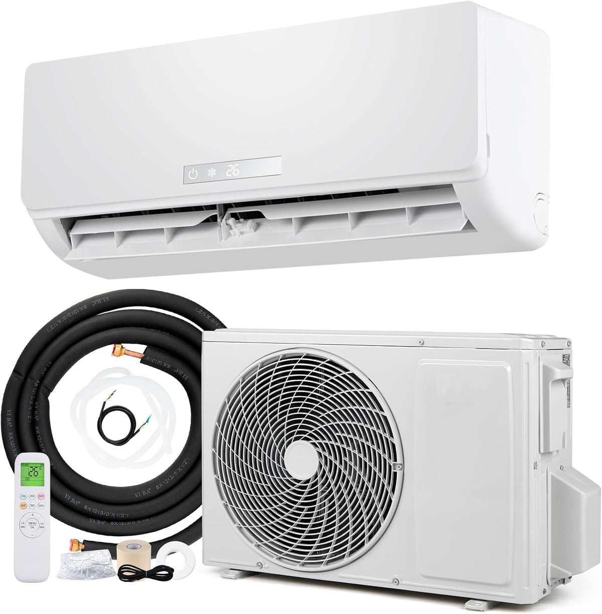 9000 BTU Air Conditioner Wall Split, 5 in 1 Air Conditioning Unit Heater Dehumidifier Air Purifier Fan with Heat Pump, Remote & Installation Kit, A++ Rating, Inverter, Wall AC Unit for 42㎡