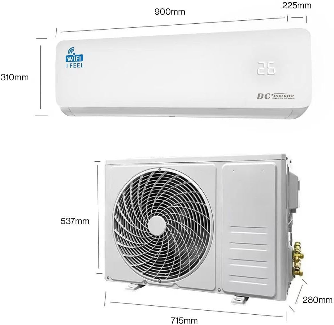 18000 BTU Air Conditioner Wall Split Wi Fi 5 in 1 Air Cooler Heater Dehumidifier Air Purifier Fan with Heat Pump Remote Control, App Control, 5.1 Kw A++ Rating, Pre Gassed