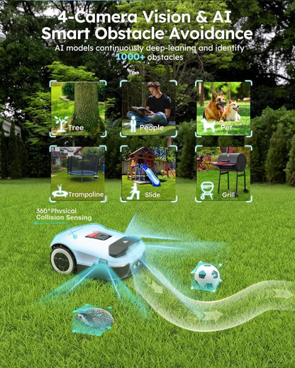 Robot Lawnmower NO Wire - 3000M², Full Band Rtk+4-Eye Vision Robotic Lawn Mower, Automatic Mapping, 30 Multi-Zone Management, Accurate Obstacle Avoidance, Intelligent Anti-Theft, APP Control